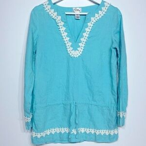 Lilly Pulitzer vintage 100% linen turquoise coverup dress size XS